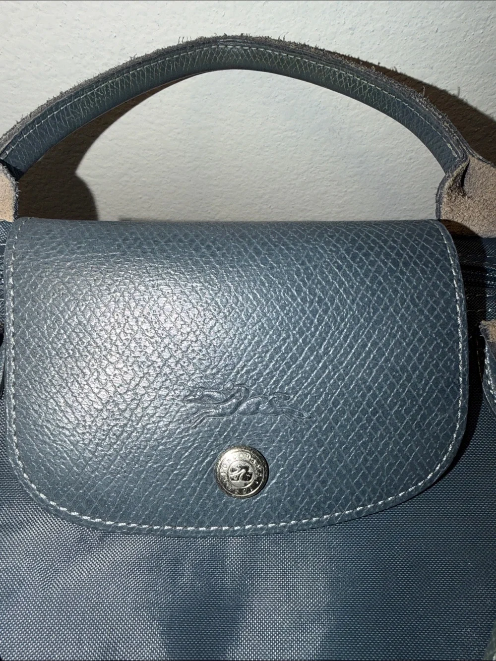 Longchamp Purple Embroidered Patches Nylon and Leather Le Pliage Tote